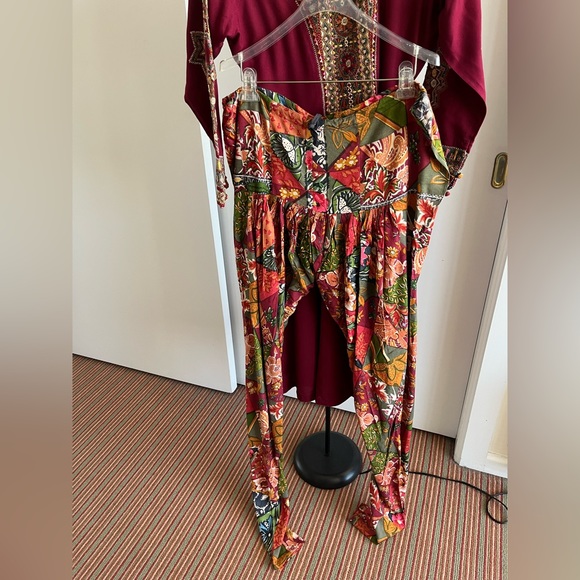 Ritu Kumar designer dress Chooridaar pant Anarkali  set burgundy M - Picture 4 of 9